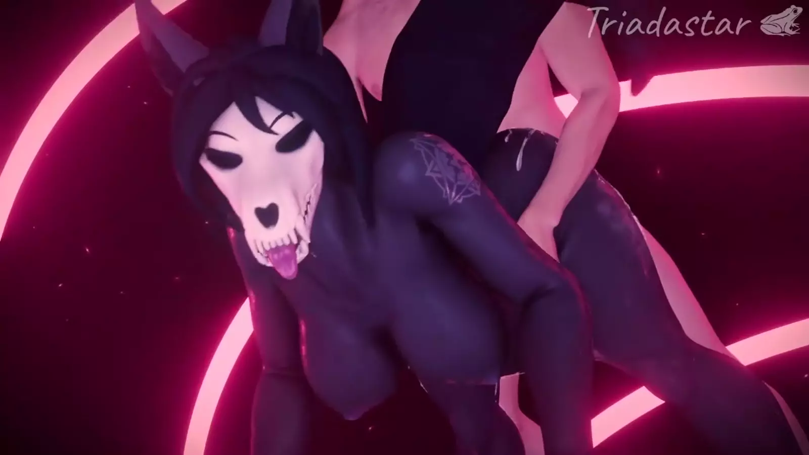 A Hentai character in leggings with a stretched anus